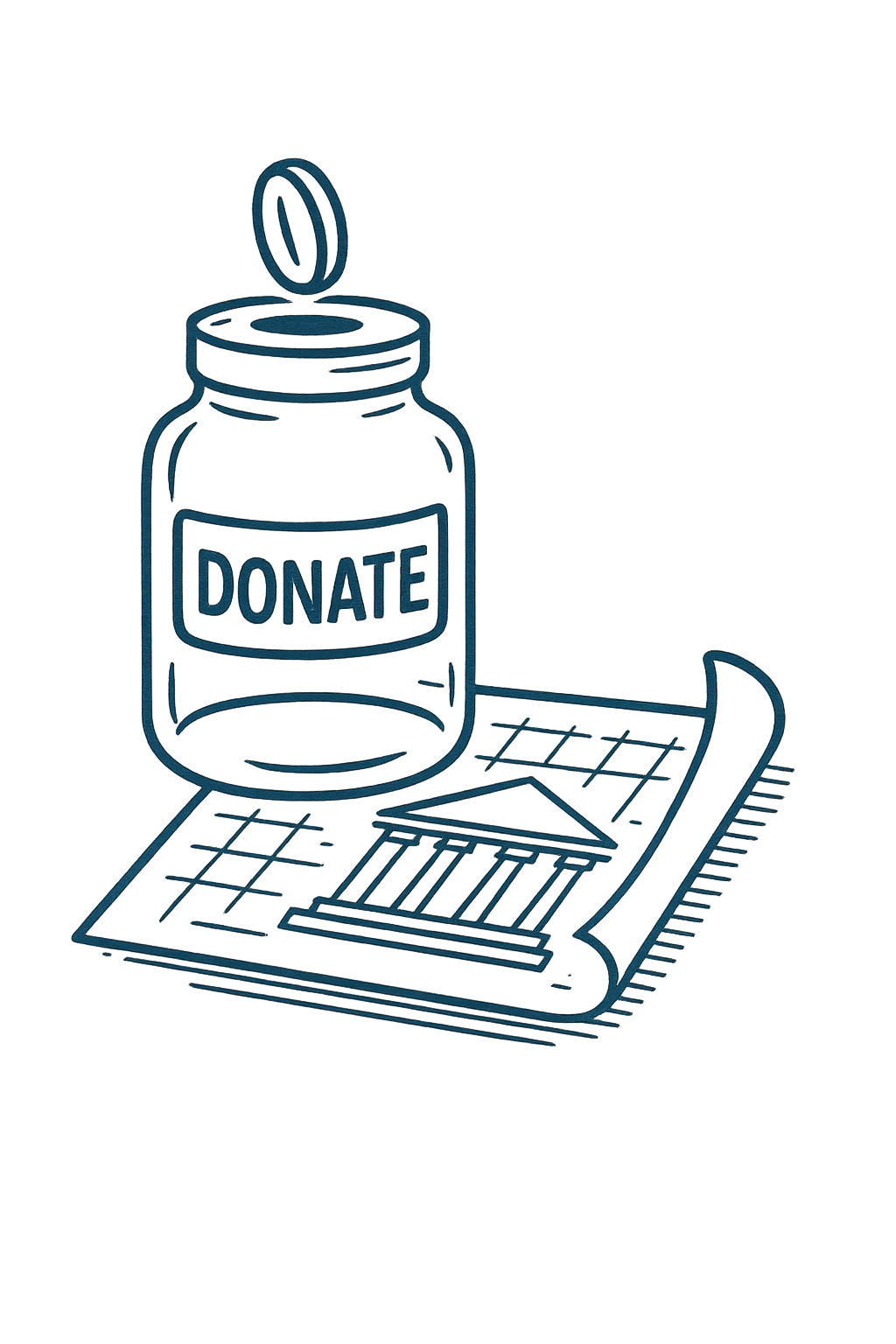Donation jar and blueprint sketch